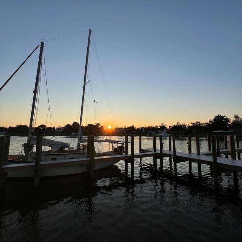 Sunset over the basin from the park lawn