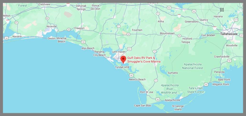 Map of Gulf Oaks RV Park and Smuggler's Cove Marina, Parker FL